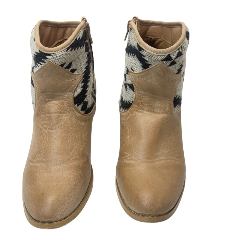 Francesca's Collections Tan and Black Ankle Boots with Southwestern Flair